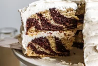 Effortless Luscious Vegan Zebra Cake with Zesty Cream Cheese Frosting