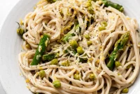 Bright and Easy Vegan Lemon Pasta with Creamy Asparagus and Peas