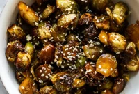 Simple Crispy Maple Miso Roasted Brussels Sprouts