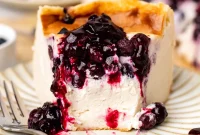 Velvety Vegan Blueberry Basque Cheesecake with a Caramelized Top
