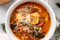 Simple Velvety Vegan Tortellini Soup with Lentils and Kale