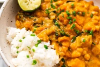 Creamy Peanut Butter Sweet Potato Curry with Chickpeas and Kale