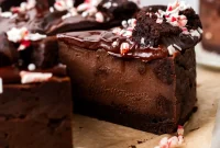 Decadent Vegan Chocolate Peppermint Brownie Cheesecake