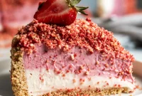 Dreamy No-Bake Vegan Strawberry Crunch Cheesecake
