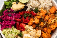 Effortless Crispy Herbed Tofu Sweet Potato Bowls