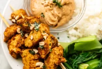 Crispy Pan-Seared Tofu Satay with Creamy Peanut Sauce