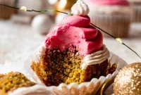 Festive Vegan Pistachio Santa Hat Cupcakes