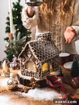 Amazing Vegan Gingerbread House, beautifully decorated for the festive season