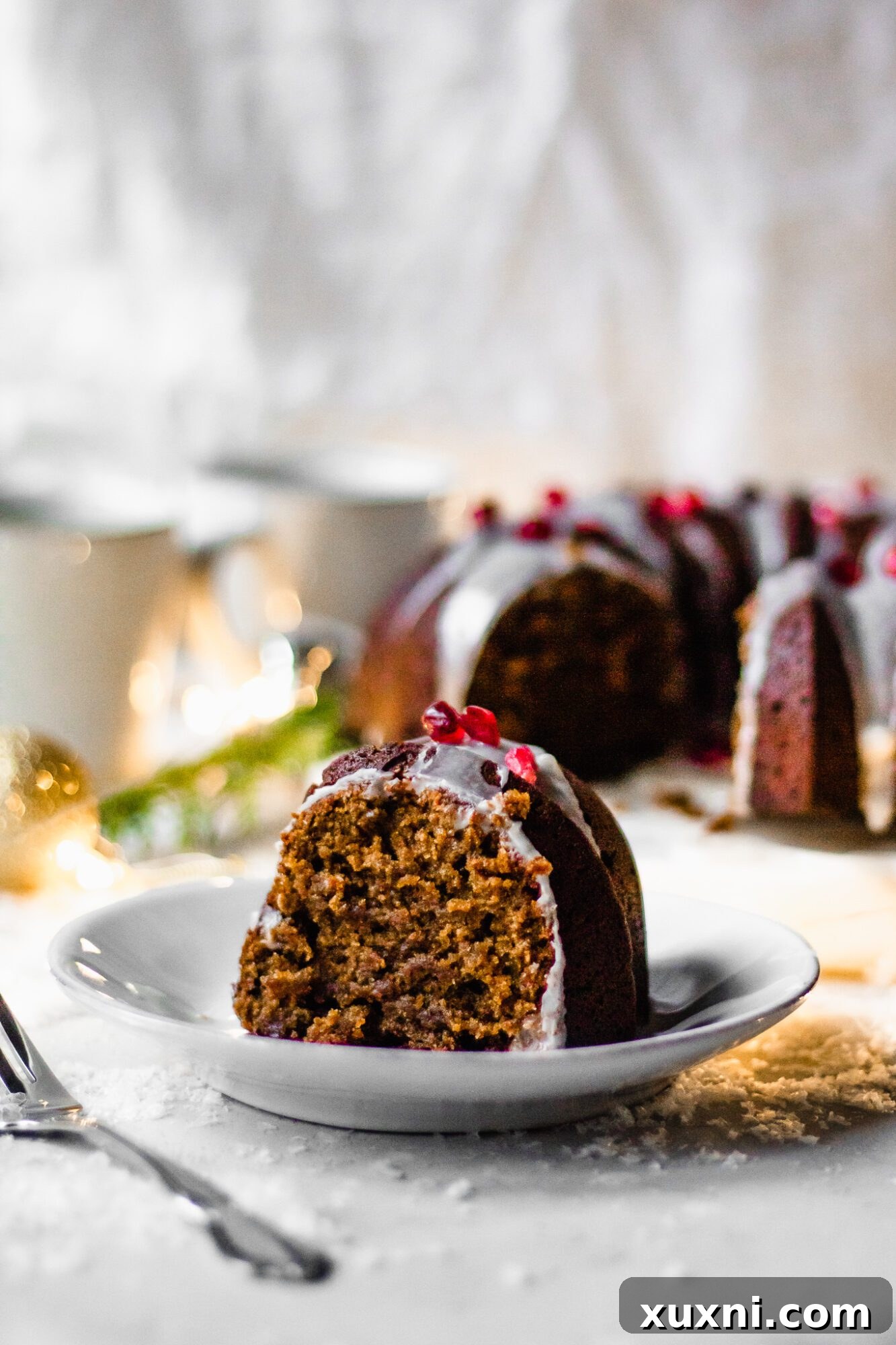 slice of gingerbread bundt cake