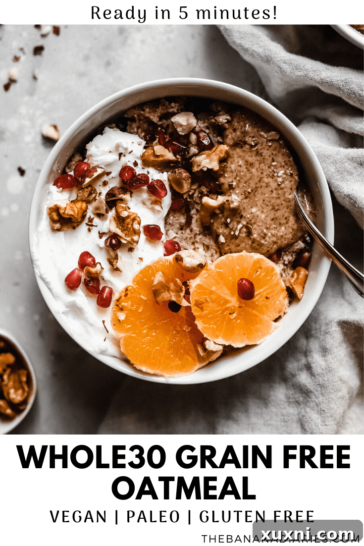 Pinterest optimized image for Vegan Whole30 Grain-Free Hot Cereal.