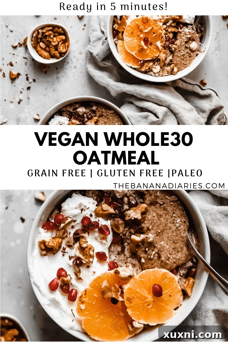 Pinterest optimized image for Whole30 Vegan Grain-Free Hot Cereal recipe.