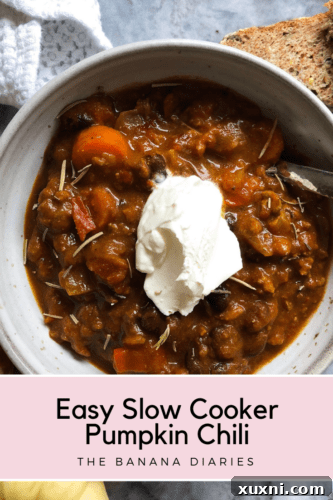 Another perspective of the pumpkin chili, highlighting its hearty ingredients and inviting warmth.