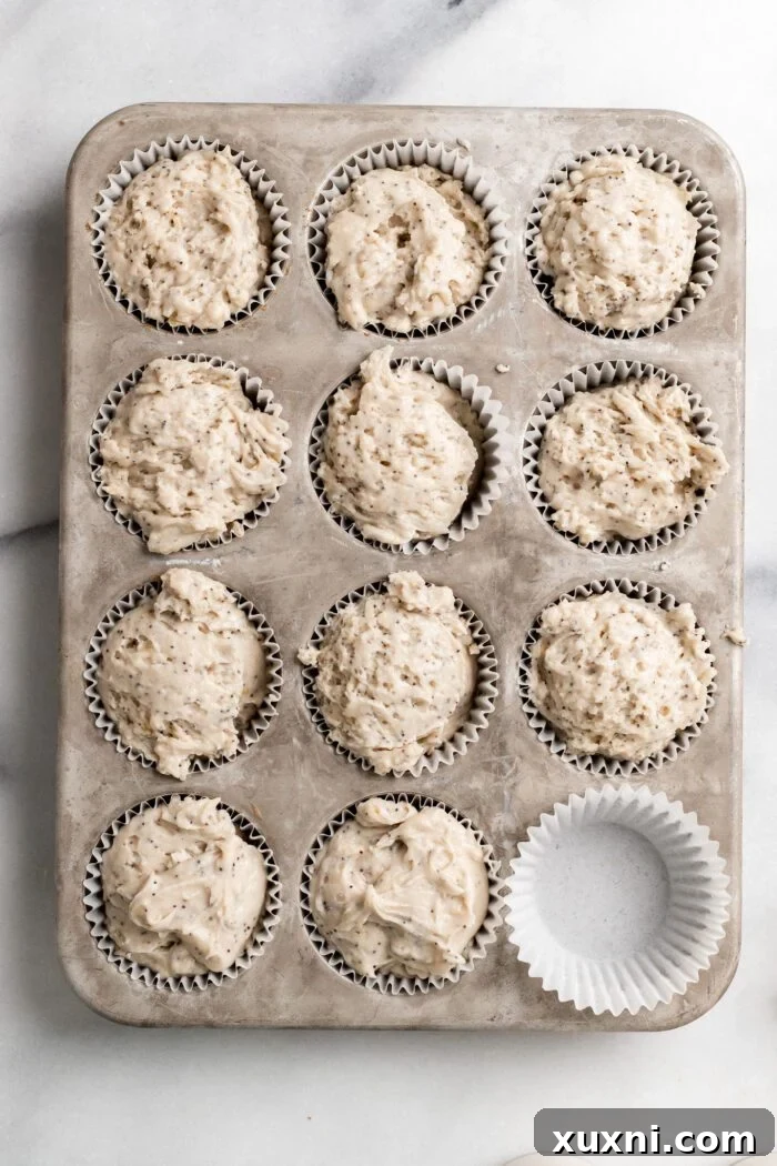 vegan lemon poppy seed muffins before baking