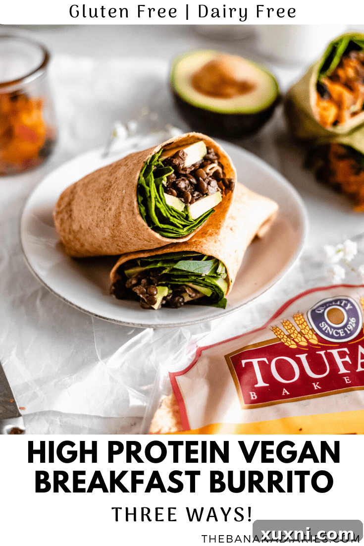 Another Pinterest graphic for vegan breakfast burritos