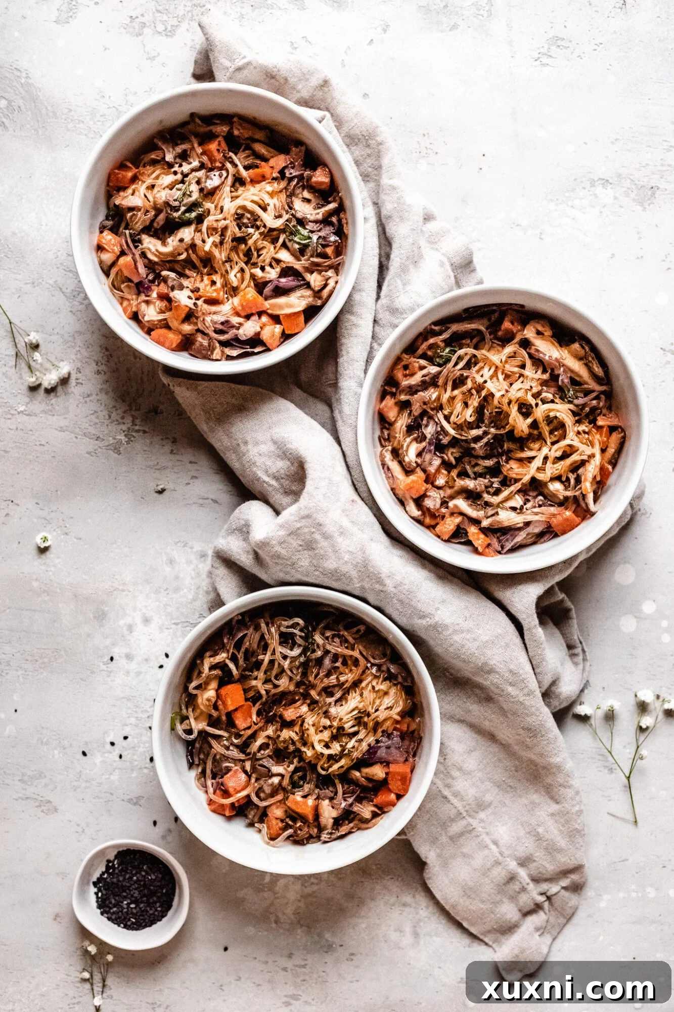 Effortless Keto Paleo Vegan Lo Mein Stir-Fry 14 three bowls of veggie stir fry