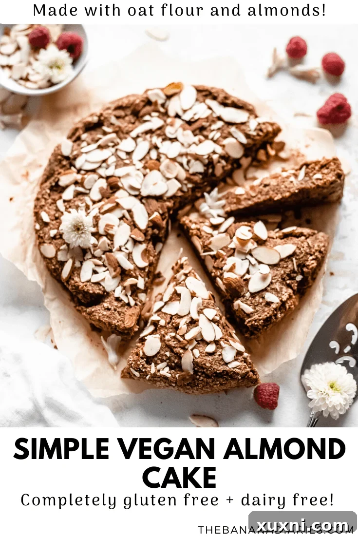 Pinterest image for vegan gluten-free almond cake, perfect for saving
