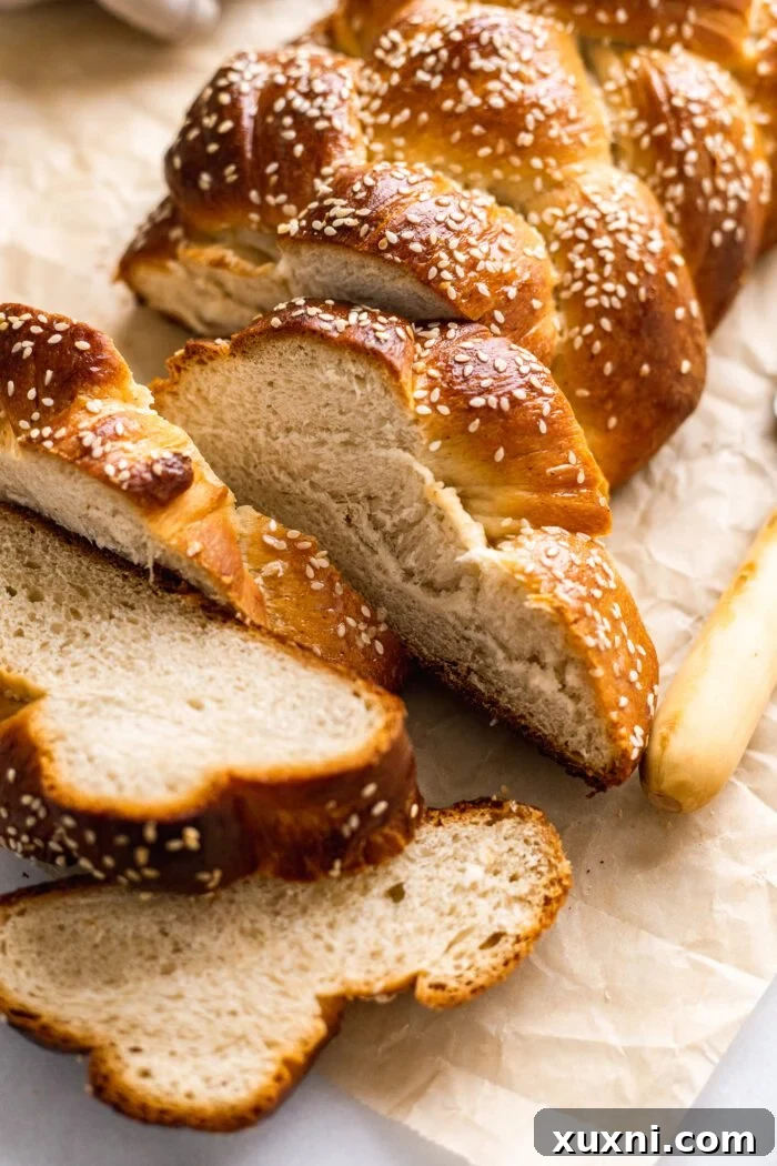 close up of golden brown vegan challah bread
