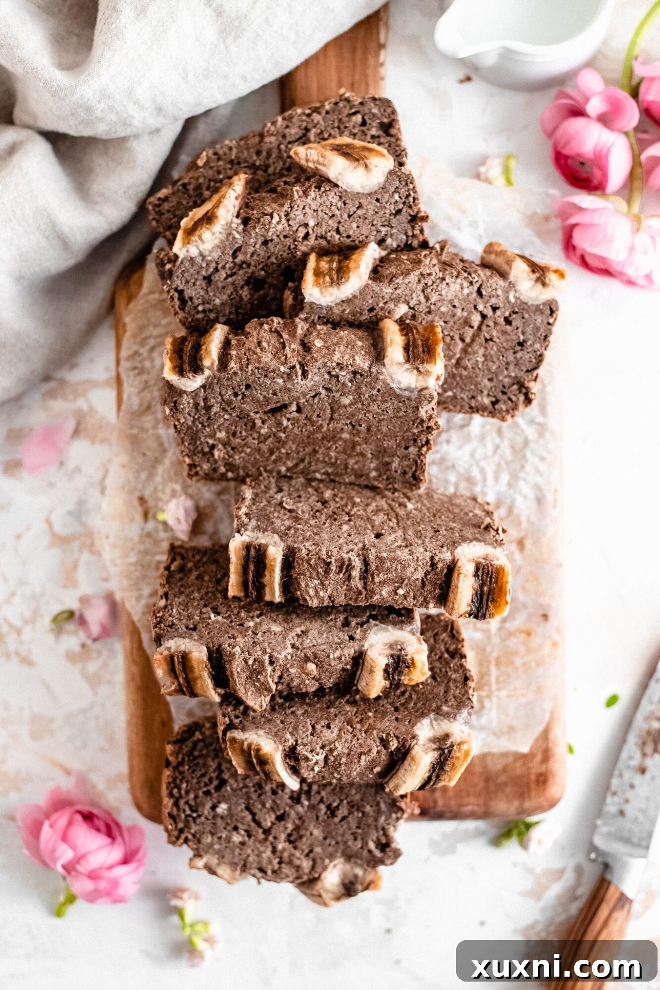 Effortless One-Bowl Vegan Gluten-Free Banana Bread 9 perfectly sliced vegan gluten-free banana bread