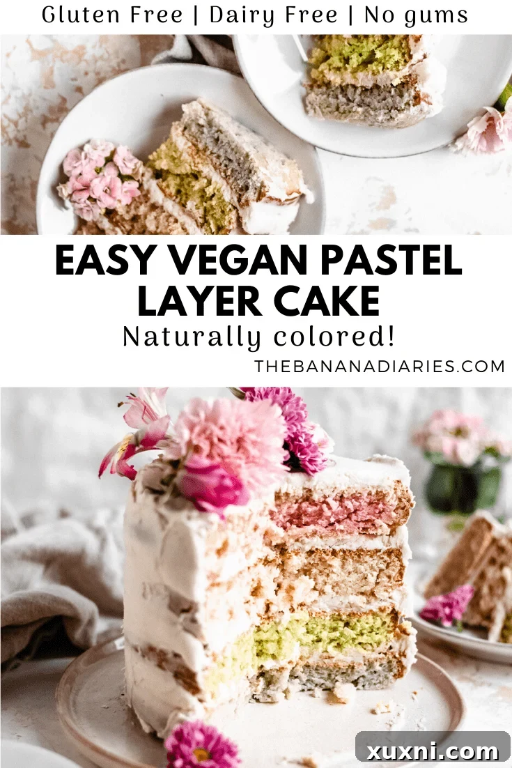 A Pinterest image showcasing the delectable vegan pastel layer cake, perfect for saving and sharing.