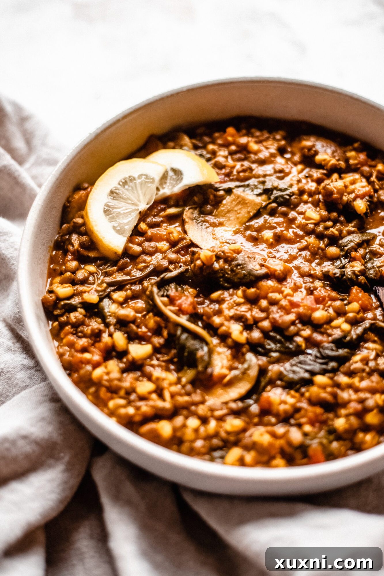 A vibrant bowl of hearty vegan bean soup, showcasing diverse legumes and vegetables.