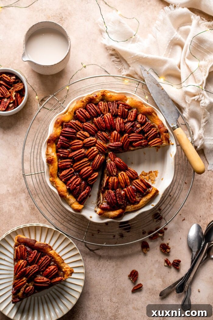 sliced vegan pecan pie