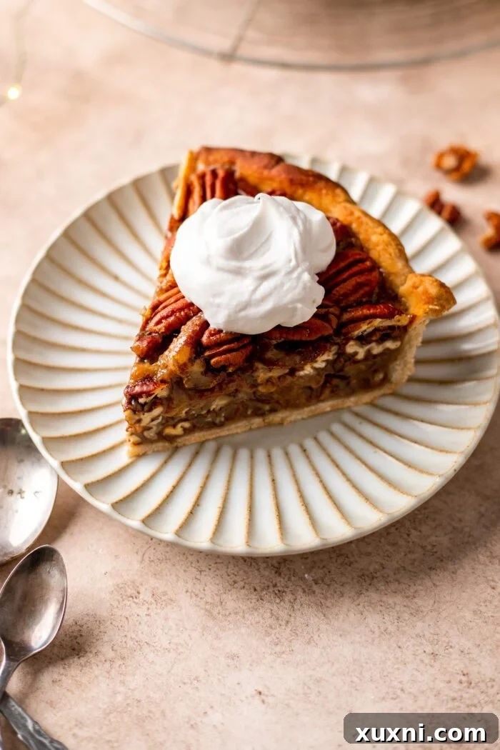 slice of vegan pecan pie on a plate