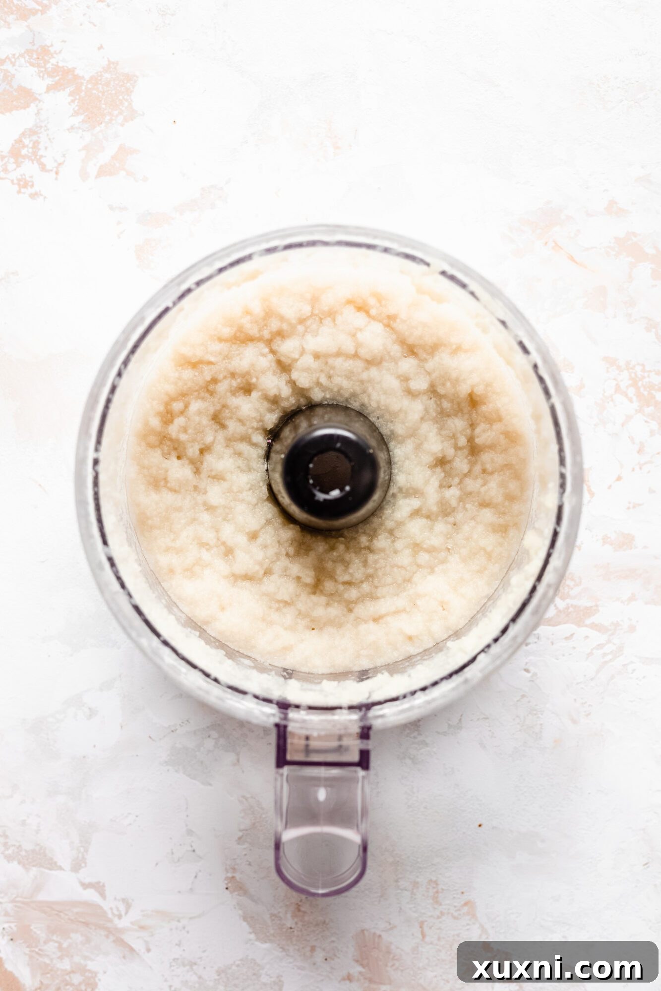 Smoothly pureed cauliflower, ready to be mixed with other ingredients to form the nugget dough.