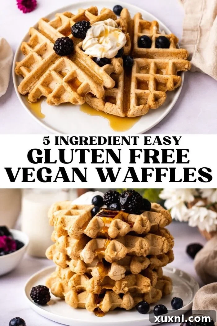 A visually appealing image of vegan waffles, optimized for pinning on Pinterest, with text overlay for easy sharing.