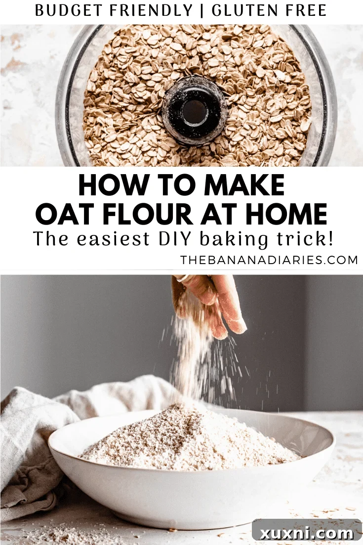 Pinterest image for how to make oat flour, with text overlay