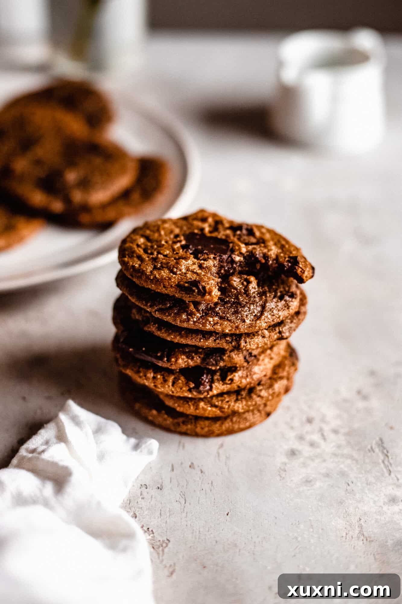 stack of flourless chocolate chip cookies