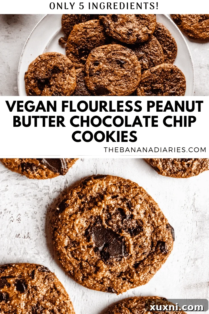 pinterest image for vegan flourless chocolate chip cookies