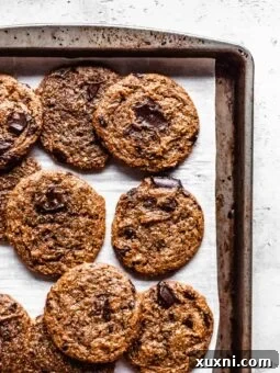 vegan chocolate chip cookies on a baking sheet