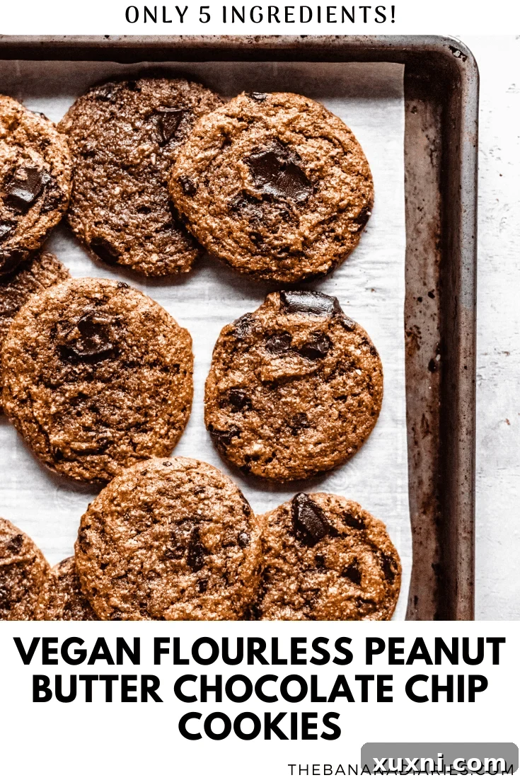 pinterest image for vegan flourless chocolate chip cookies