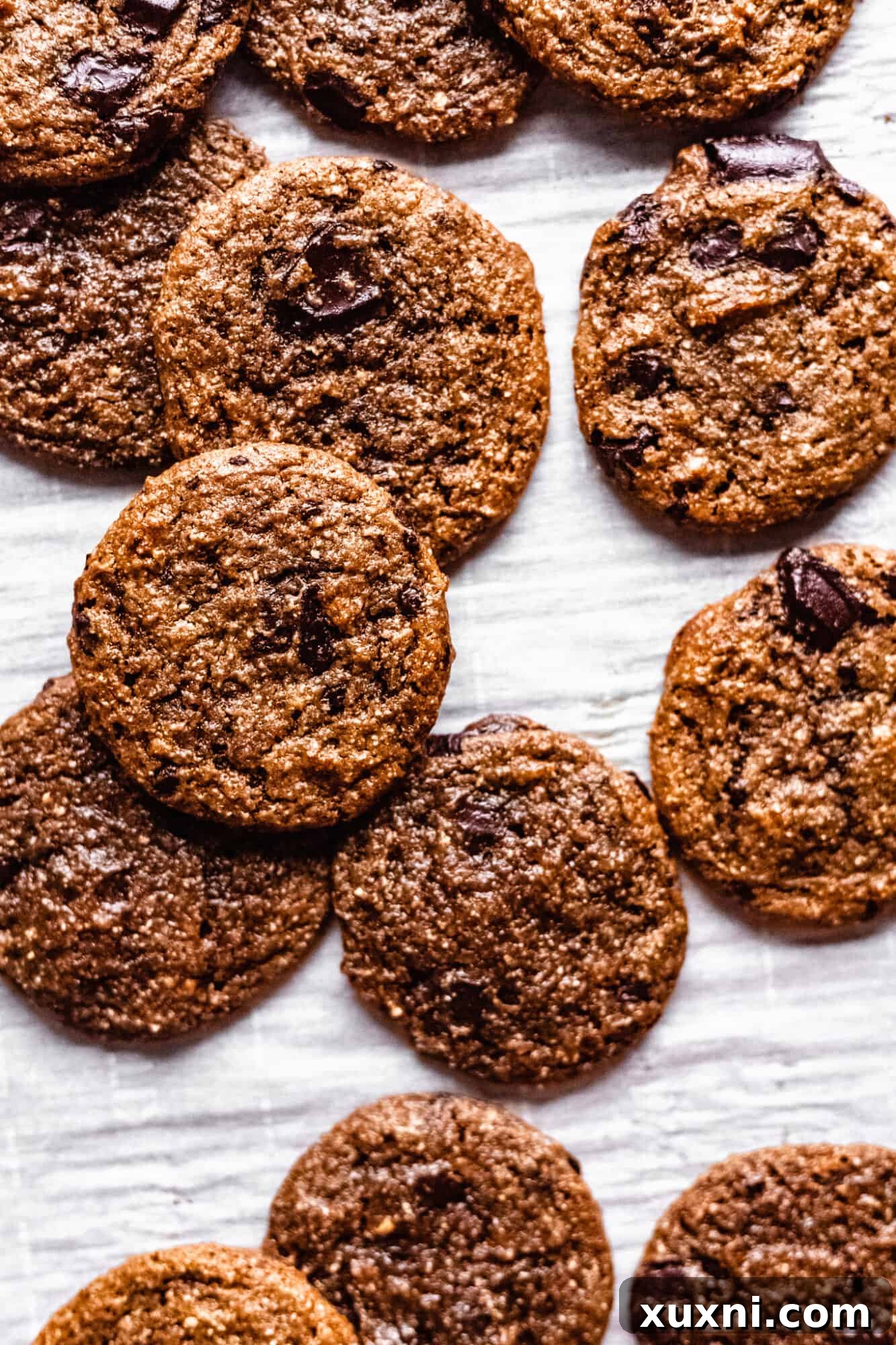 flourless chocolate chip cookies on a baking sheet