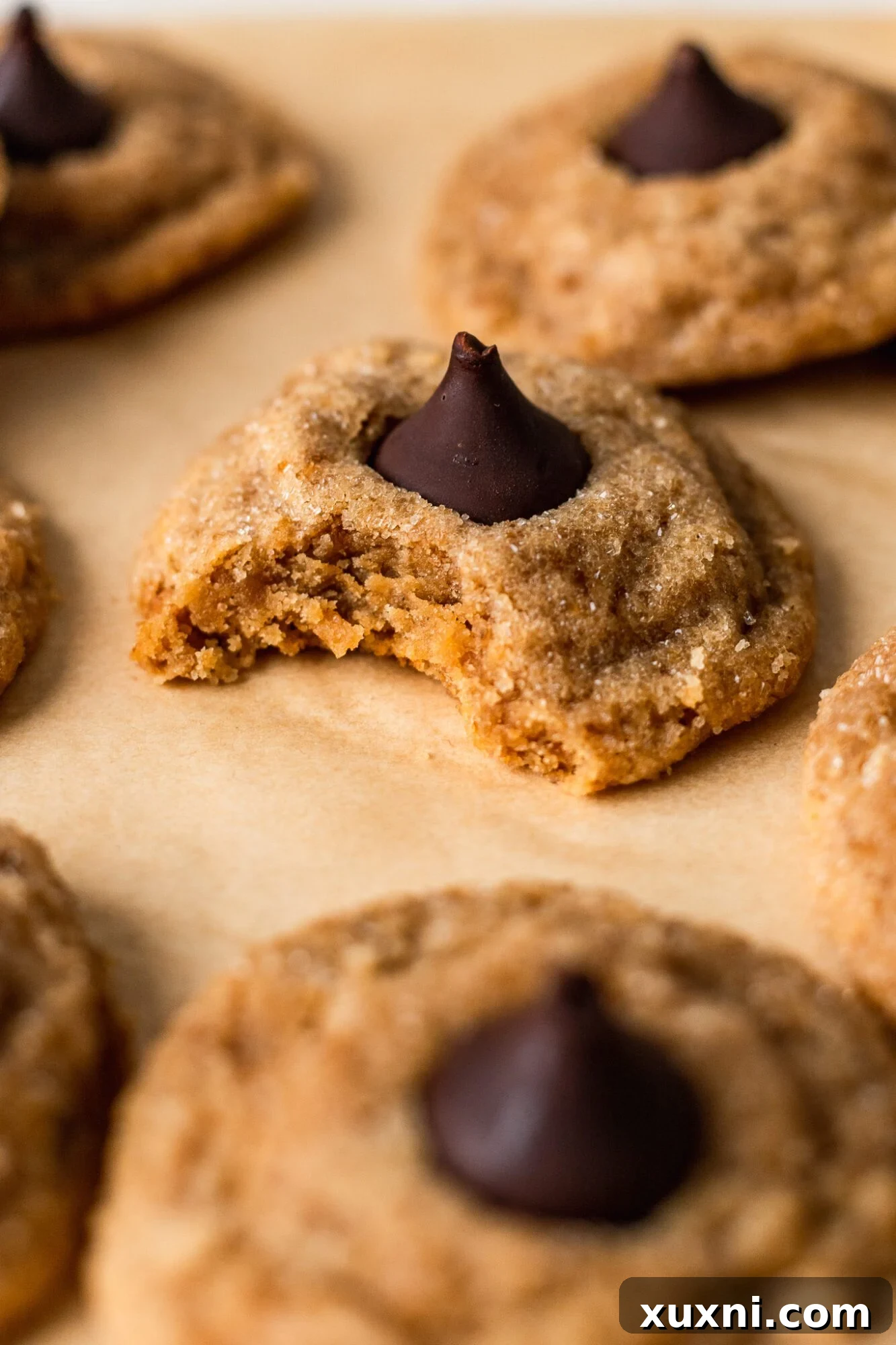 chewy vegan peanut butter blossom cookie