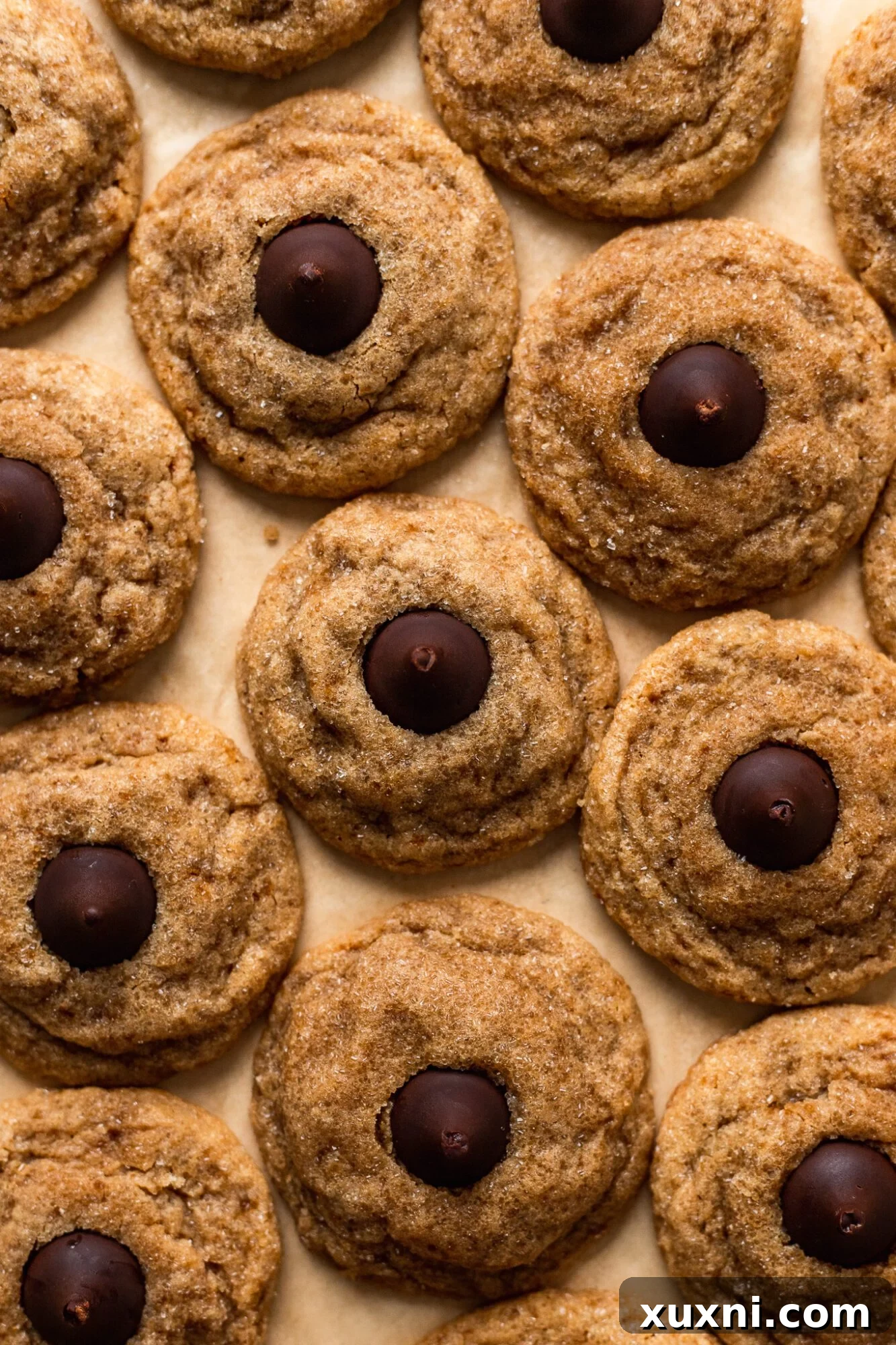vegan peanut butter blossoms with chocolate kisses