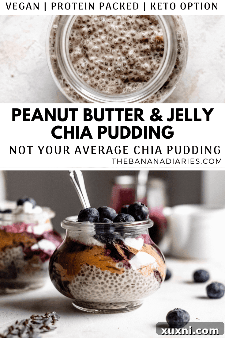 Dreamy Overnight Peanut Butter and Jelly Chia Pudding Vegan 12 pinterest image for chia pudding