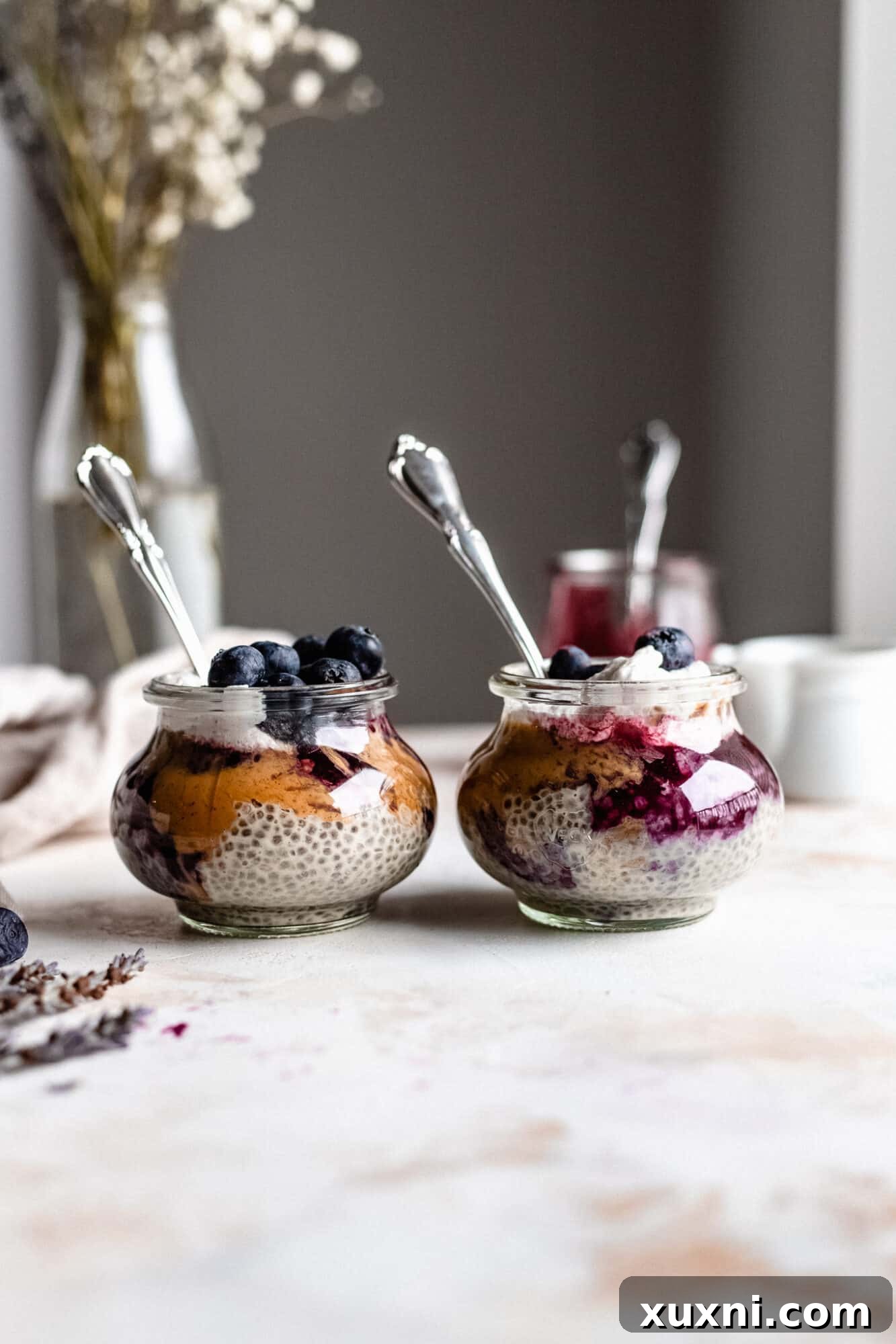 Dreamy Overnight Peanut Butter and Jelly Chia Pudding Vegan 15 glasses of chia pudding