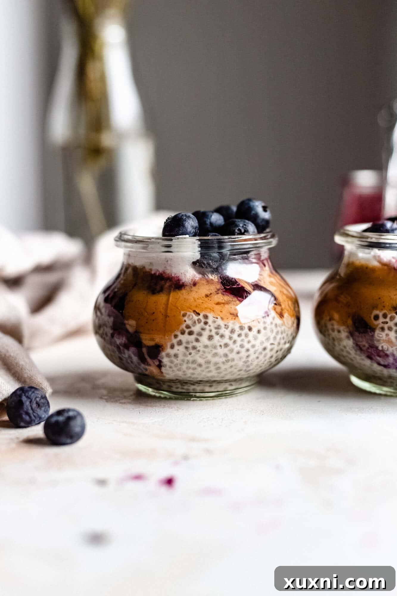 Dreamy Overnight Peanut Butter and Jelly Chia Pudding Vegan 16 glass of chia pudding