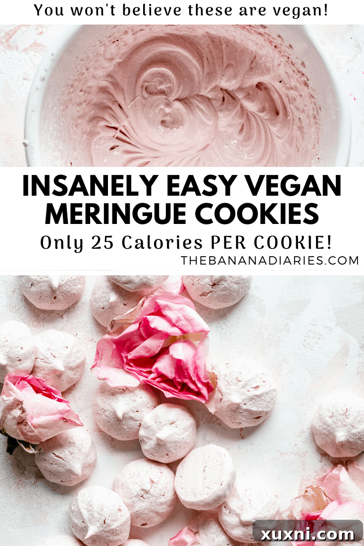 A Pinterest-optimized image featuring delicious vegan meringue cookies, perfect for saving the recipe.