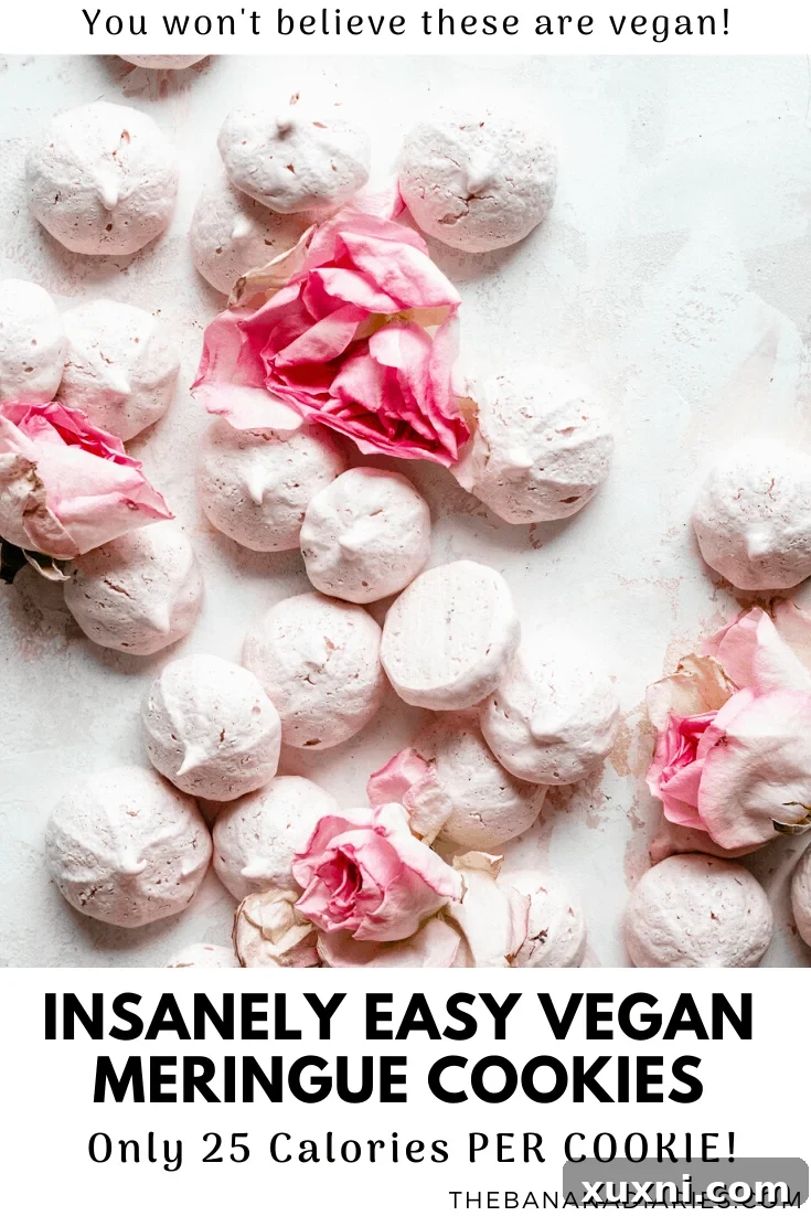 A second Pinterest-optimized image for sharing the vegan meringue cookie recipe.