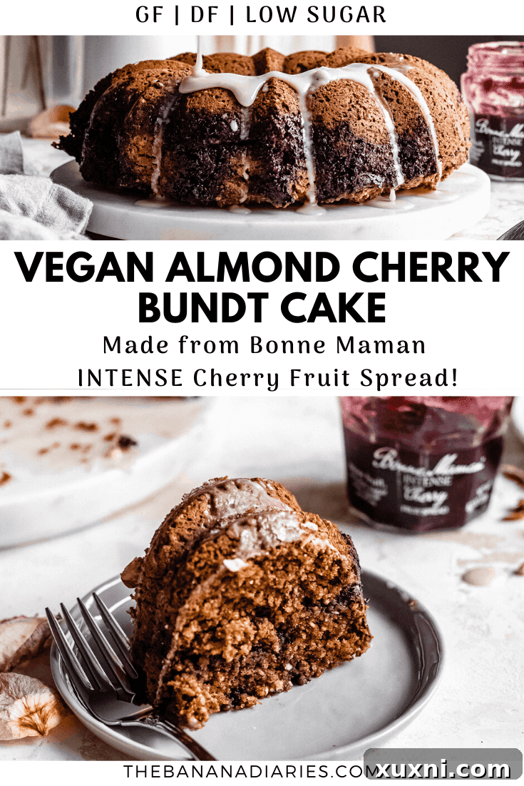 A third Pinterest image for the cherry bundt cake, focusing on Mother's Day and Bonne Maman.