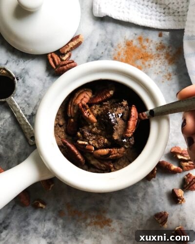 Single-serving Gingerbread Baked Oatmeal that's filled with plant-based protein for a filling and festive breakfast! These oats are perfectly spicy and sweetened with natural sugars.