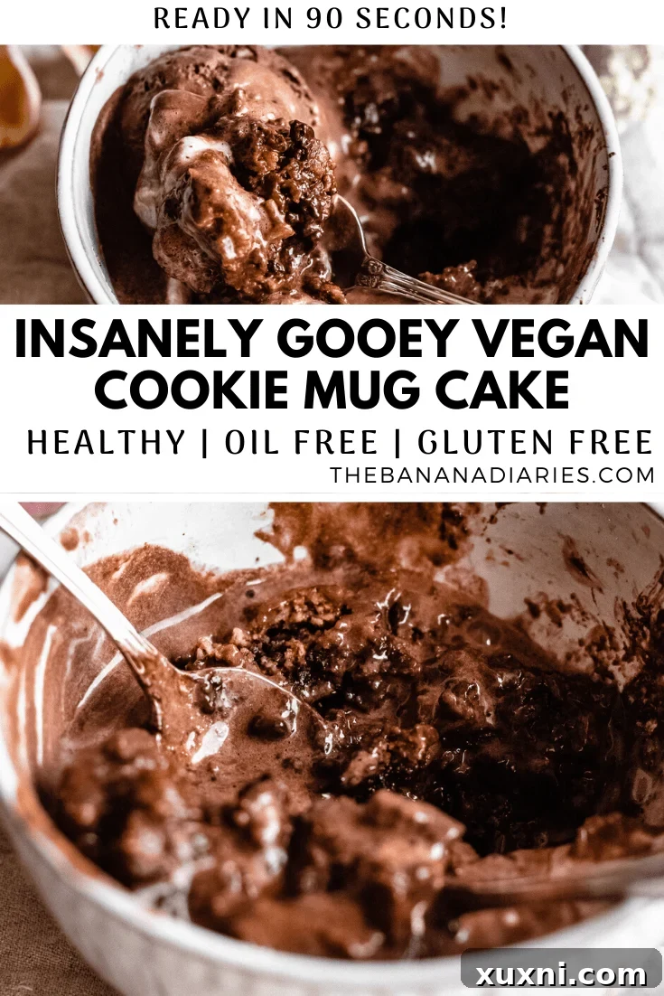 Pinterest graphic for a healthy vegan chocolate chip cookie mug cake recipe