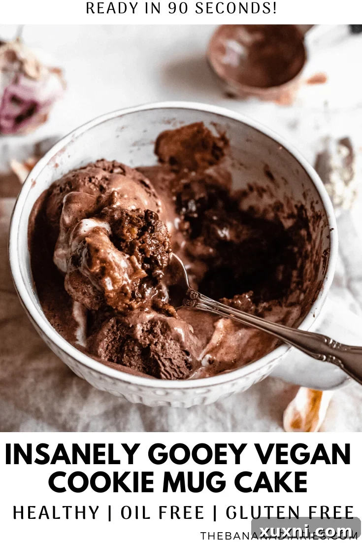 Pinterest graphic for a healthy vegan chocolate chip cookie mug cake recipe