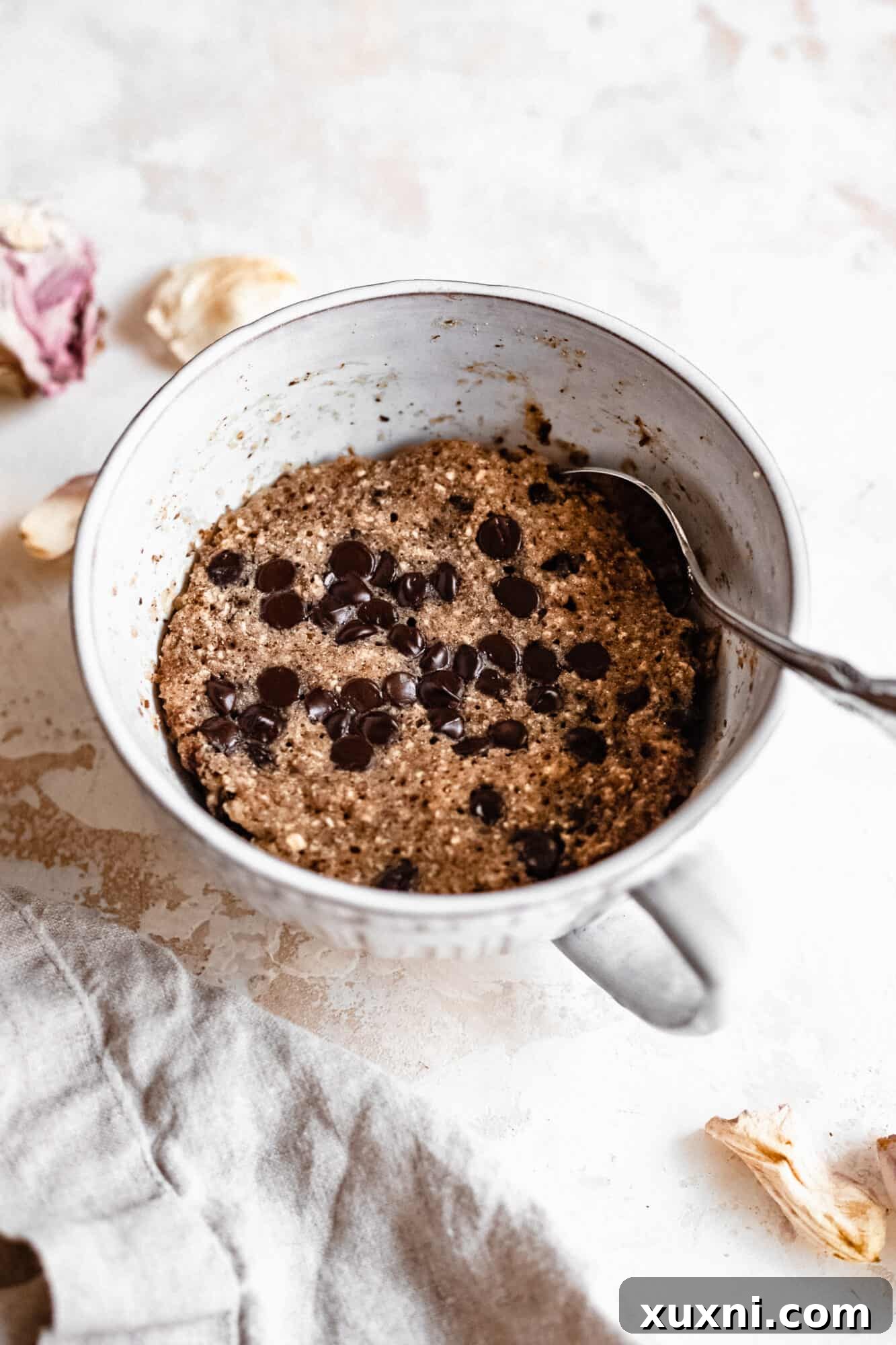 A perfectly baked gluten-free vegan mug cake, ready to be enjoyed
