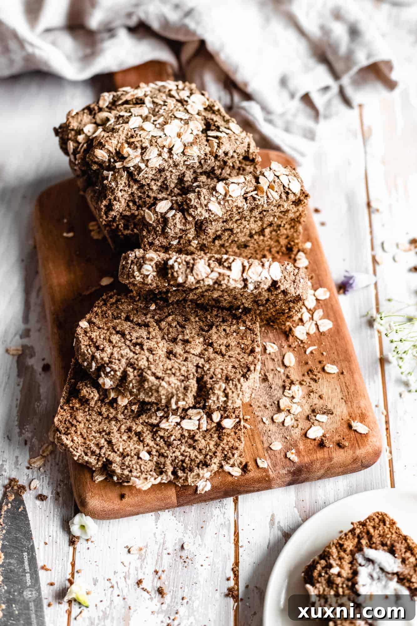 slices of oat bread staggered