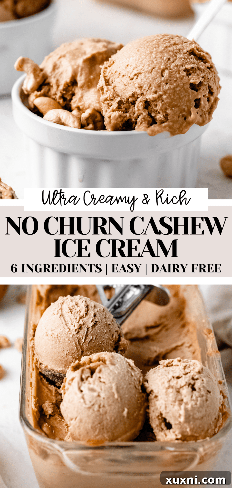 No Churn Creamy Cashew Ice Cream (Refined Sugar Free!)
