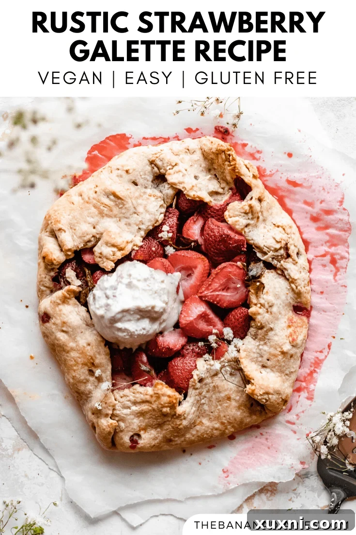 Another Pinterest pin for strawberry galette, highlighting its vegan and gluten-free attributes