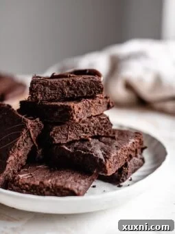 Close up of stacked Paleo vegan zucchini brownies